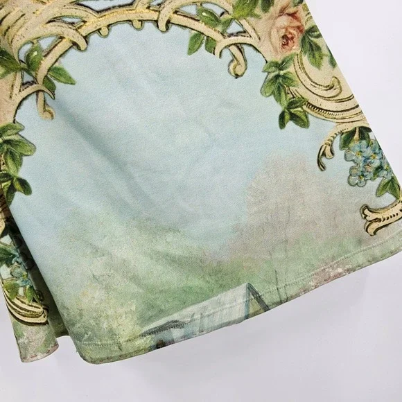 Y2K Michal Negrin Tank Top Green Blue Angels Floral Brocade Rhinestone V-neck S - Picture 8 of 10